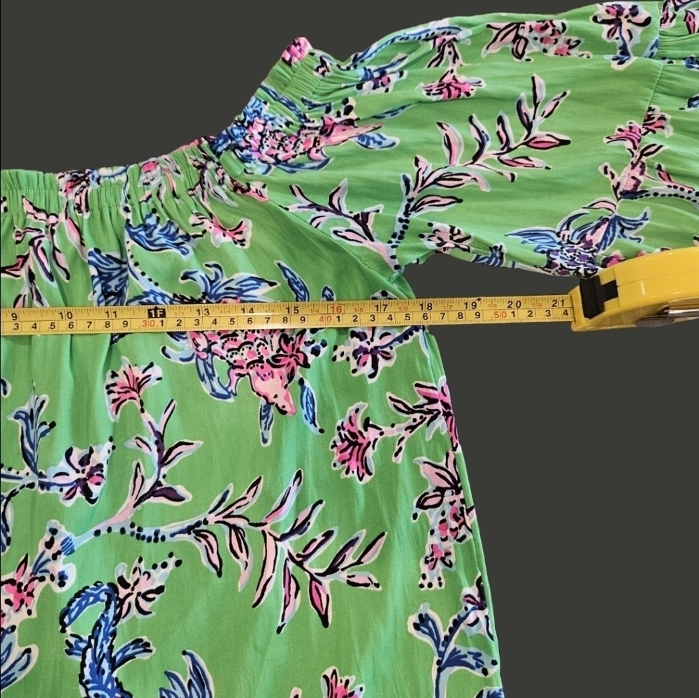 Lilly Pulitzer Brewster Blooms Nevie Off-Shoulder Top Gecko Green Pink M NWT - Picture 5 of 7